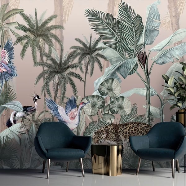 Turna Kuşları Ve Tropik Ağaçlar Duvar Kağıdı