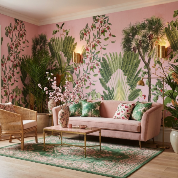 Lila Zeminde Büyük Yapraklar Duvar Kağıdı