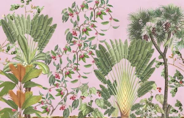 Lila Zeminde Büyük Yapraklar Duvar Kağıdı