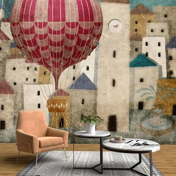 Uva Çoçuk Grubu Mor Mavi Pembe Uçan BalonluDuvar Kağıdı