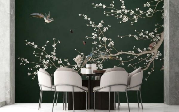 Bahar Dalı Minik Çiçek Ve Kuşlu Duvar Kağıdı