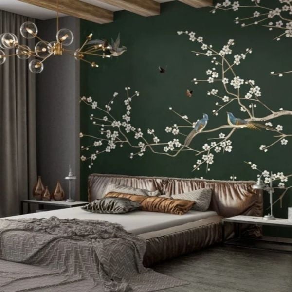 Bahar Dalı Minik Çiçek Ve Kuşlu Duvar Kağıdı