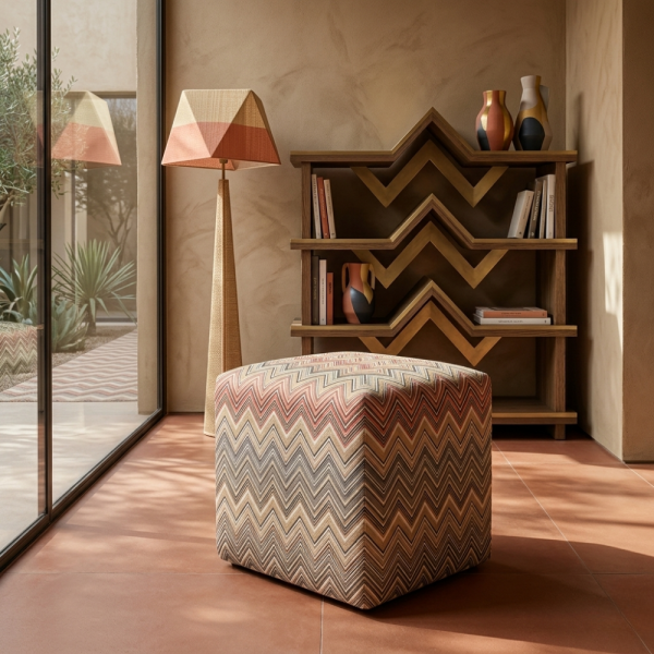 Zigzag Desenli Bej Kahve Renklerde Puf