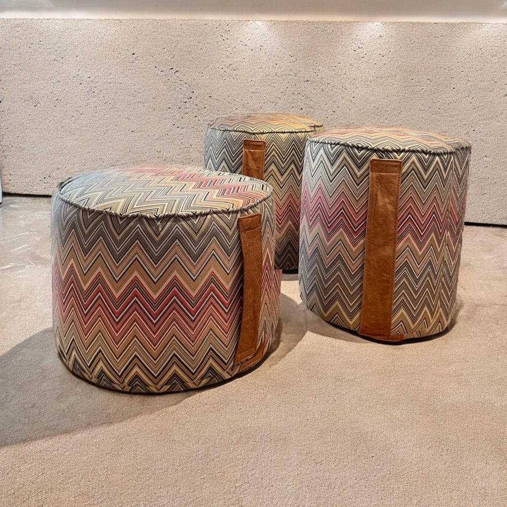 Zigzag Desenli Deri Saplı Puf