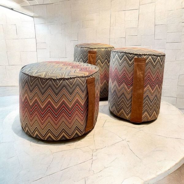 Zigzag Desenli Deri Saplı Puf