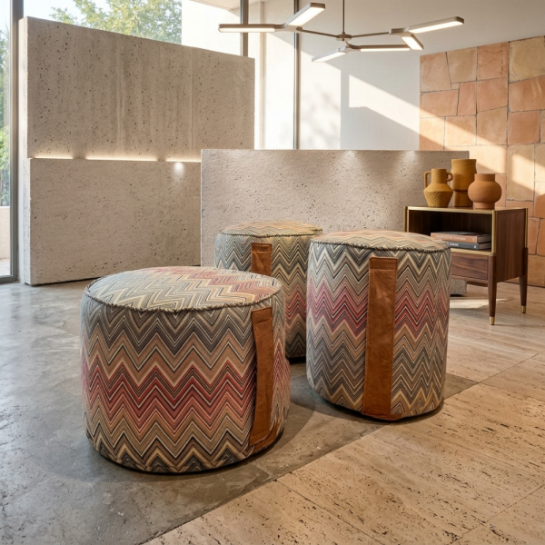 Zigzag Desenli Deri Saplı Puf