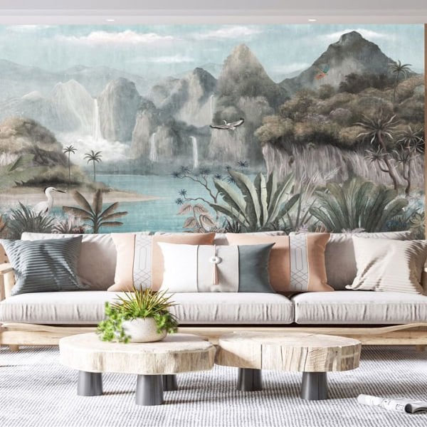 Dağlar Şelaleler Egzotik Orman Duvar Kağıdı