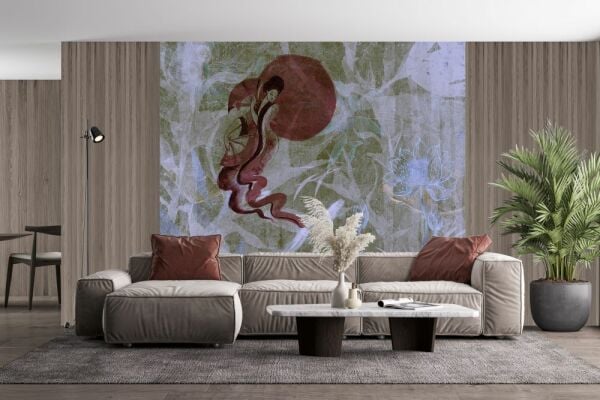 Ayın Üzerinde Bordo Kimonalı Kadın Duvar Kağıdı