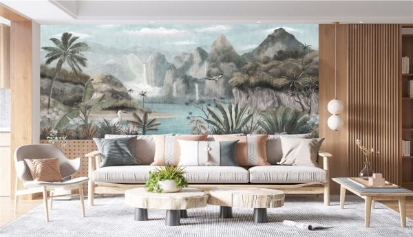 Dağlar Şelaleler Egzotik Orman Duvar Kağıdı