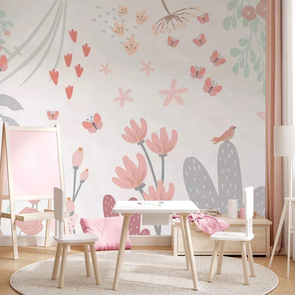 Soft Çiçekler Kelebekler Duvar Kağıdı