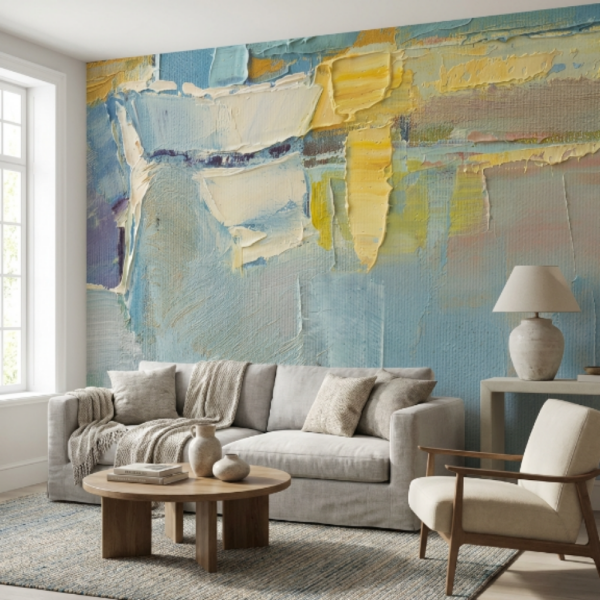 Yağlı Boya Desen Boyutlu Sarı Duvar Kağıdı