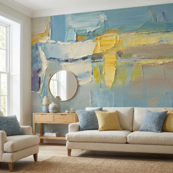 Yağlı Boya Desen Boyutlu Sarı Duvar Kağıdı