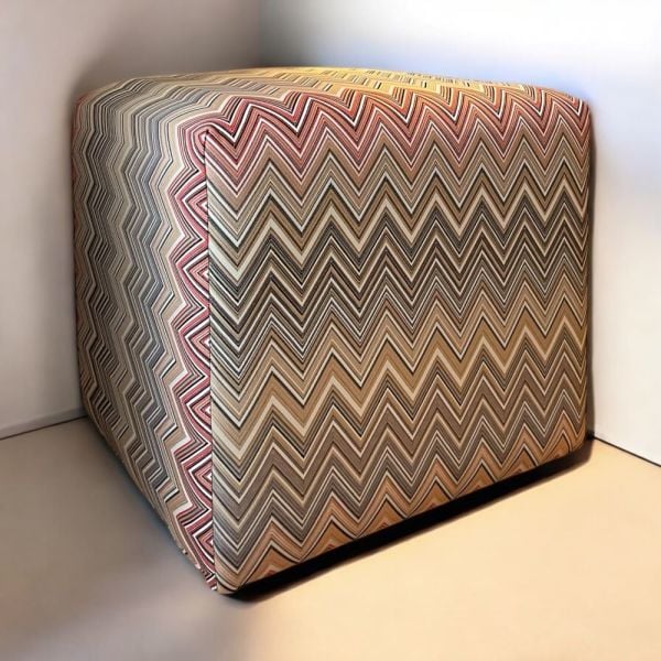 Zigzag Desenli Bej Kahve Renklerde Puf