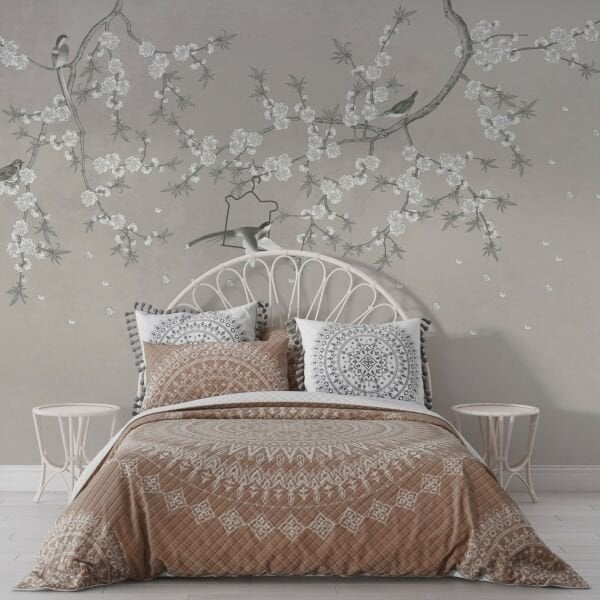 Sarmaşık Çiçekler Üzerinde Serçe Kuşları Duvar Kağıdı