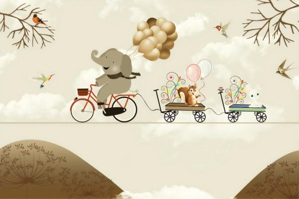Uva Çoçuk Bisikletli Fil Arkadaşları İle Duvar Kağıdı