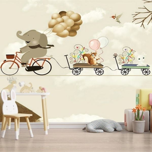 Uva Çoçuk Bisikletli Fil Arkadaşları İle Duvar Kağıdı
