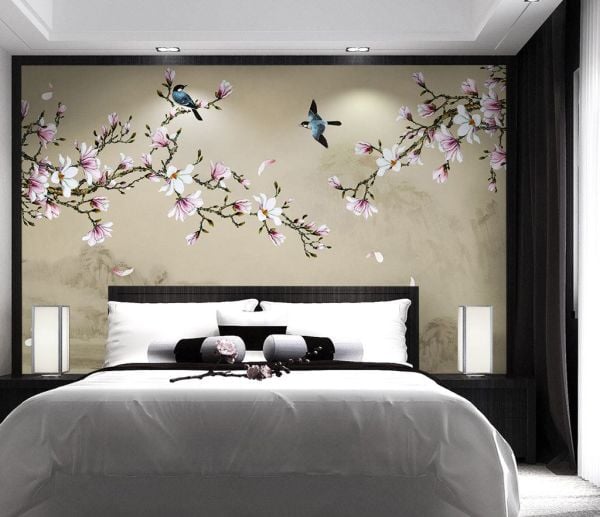 Vizon Zeminde Japon Sakura Çiçekleri Duvar Kağıdı