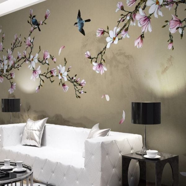 Vizon Zeminde Japon Sakura Çiçekleri Duvar Kağıdı