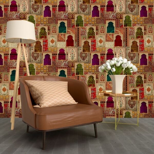 İç İçe Geçmiş Etnik Desen Kapılar Duvar Kağıdı