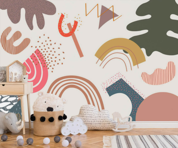 Pembe Gökkuşağı Geometrik Duvar Kağıdı