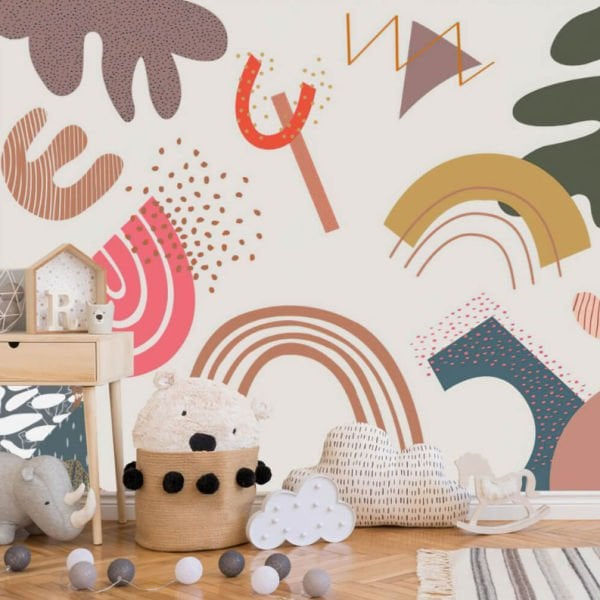 Pembe Gökkuşağı Geometrik Duvar Kağıdı