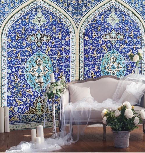 Mavi Çini İşleme Üç Boyutlu Duvar Kağıdı