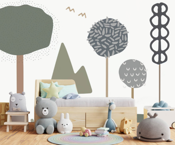 Geometrik Pastel Renkler Ağaçlar Duvar Kağıdı