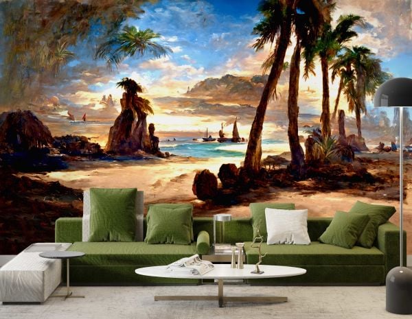 Ada Muz Ağaçları Gemiler Duvar Kağıdı