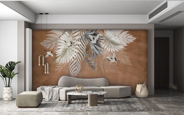 Kiremit Zemin Yapraklar Arasında Turna Kuşları Duvar Kağıdı