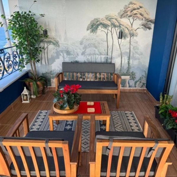 Gamze Ve Ömer Balkon Pano Duvar Kağıdı Tekstil Dokulu Islak Alan Kullanımları İçin Uygundur.350 Gram