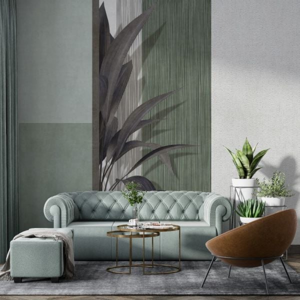 Dikey Çizimler Önünde Yapraklar Duvar Kağıdı