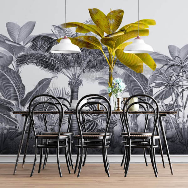 Siyah Beyaz Orman İçinde Yağ Yeşili Muz Ağacı Duvar Kağıdı