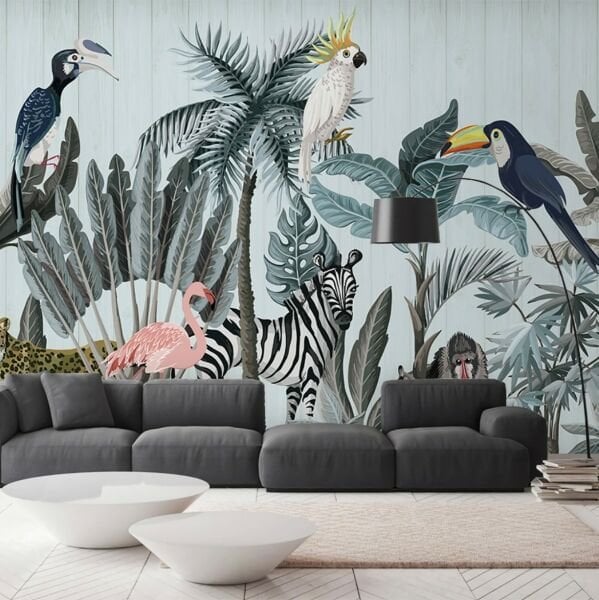 Egzotik Papağanlar Ağaçlar Duvar Kağıdı