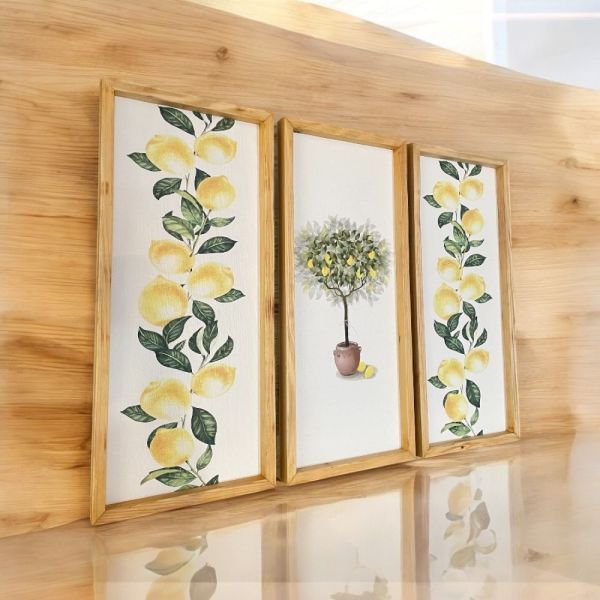 Limon Ağacı  Naturel Ahşap Çerçeveli Kanvas Tablo