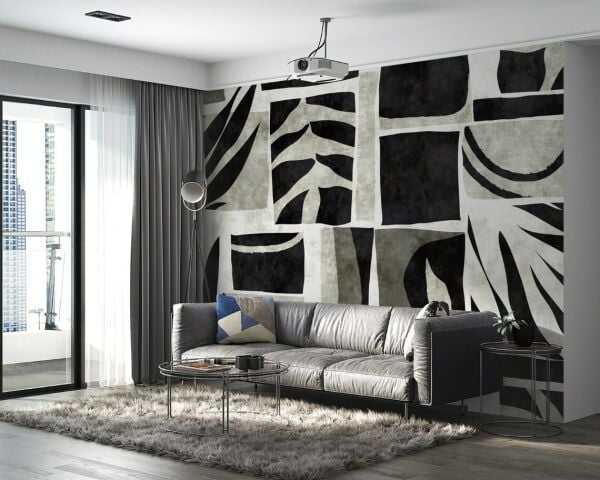 Sulu Boya Kadife Efektli Yapraklar Tasarım Duvar Kağıdı