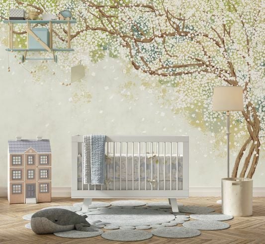 Beyaz Minik Çiçekli Büyük Ağaç Duvar Kağıdı