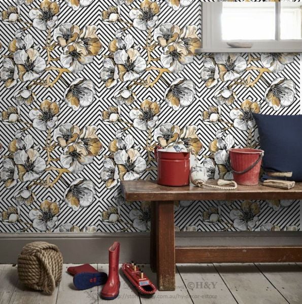 Fütüristik Beyaz Çiçekler Duvar Kağıdı