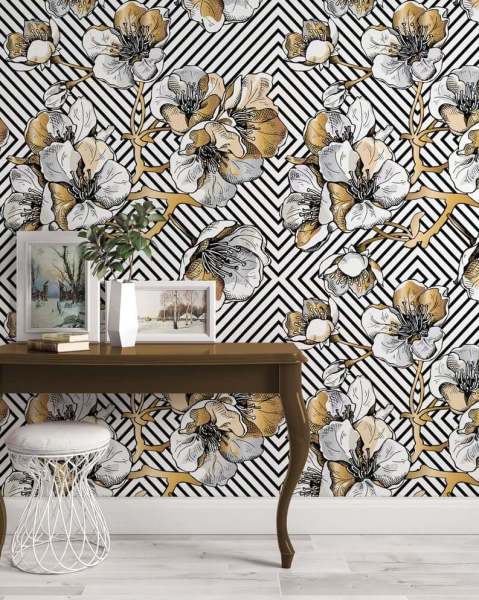 Fütüristik Beyaz Çiçekler Duvar Kağıdı