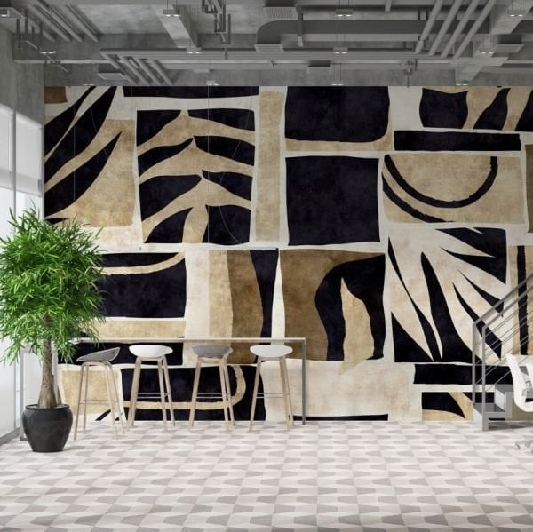 Suluboya Kadife Efektli Bej Zemin Yapraklar Duvar Kağıdı