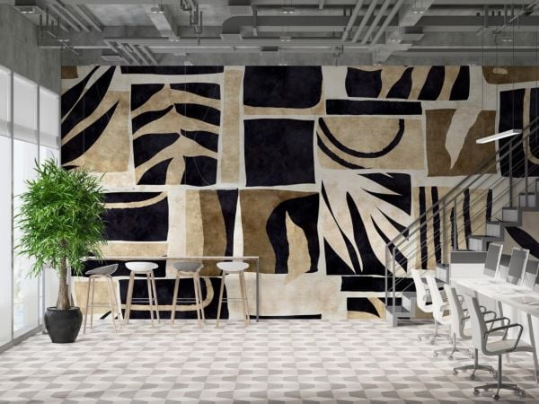 Suluboya Kadife Efektli Bej Zemin Yapraklar Duvar Kağıdı