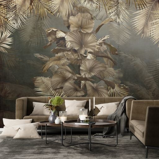 Sepya Gold Bakır Yapraklar Ağaç Duvar Kağıdı