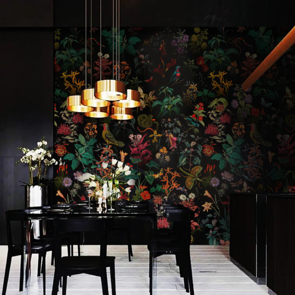 Çok Renkli Bitki Çiçek ve Hayvan Desenli Duvar Kağıdı