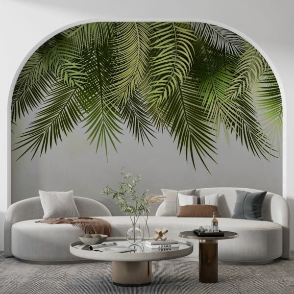 Tasarım Yeşil Yapraklar Geçişli Duvar Kağıdı