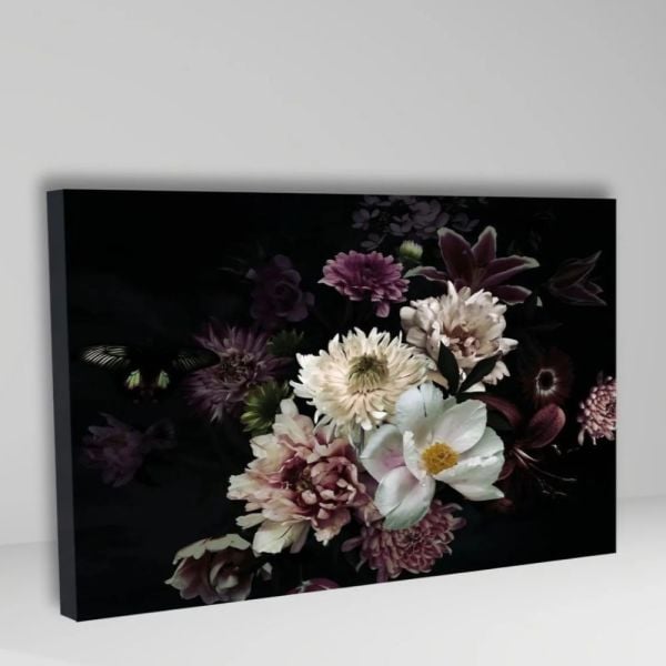 Beyaz Çiçekli Yapraklı Koyu Temalı Duvar Kağıdı