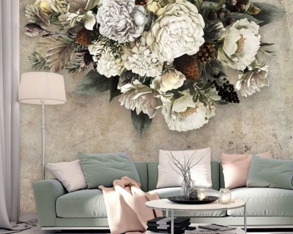 Beyaz Şakayık Desenli Duvar Kağıdı