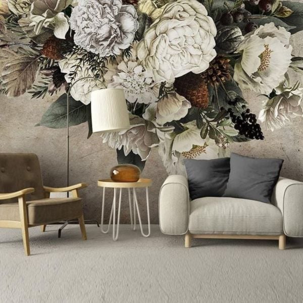 Beyaz Şakayık Desenli Duvar Kağıdı