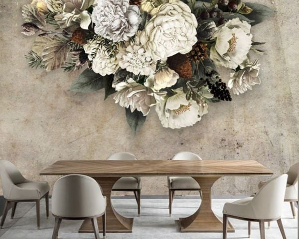 Beyaz Şakayık Desenli Duvar Kağıdı