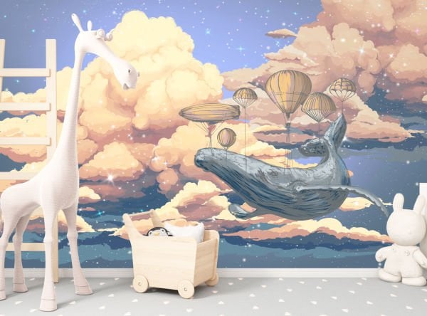 Sihirli Bulutlar İçinde Uçan Balina Duvar Kağıdı