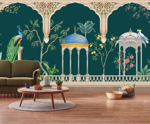 Tropik Hayvanlar Saray Desenler Tasarım Duvar Kağıdı
