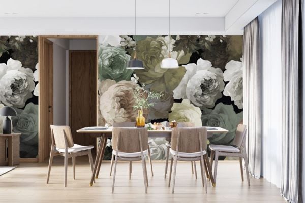 Büyük Soft Renkler Şakayık Çiçekler Duvar Kağıdı